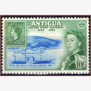 AC16412 | Antigua - Rainha Elizabeth II e 1º selo de Antigua