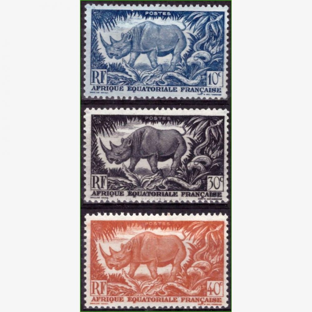AF14892 | África Equatorial Francesa - Rinoceronte e píton