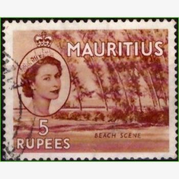 AF17251 | Maurício - Elizabeth II e cena de praia