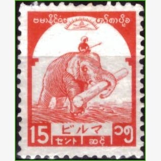 AS13810 | Burma - Elefante carregando tora de madeira