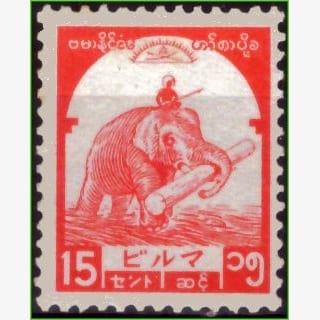 AS14220 | Burma - Elefante carregando tora de madeira
