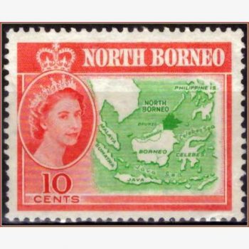 AS16434 | Bornéu do Norte - Rainha Elizabeth II e mapa